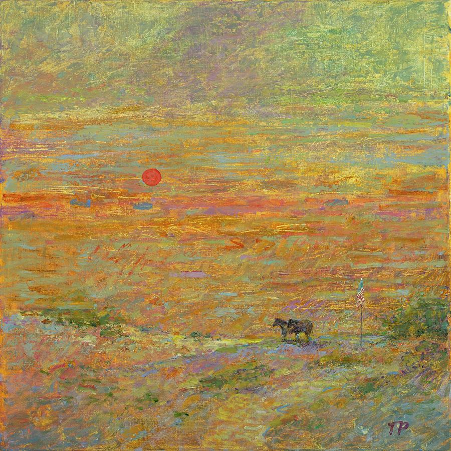 Horses Watching Sunset Painting by Tom Pittard