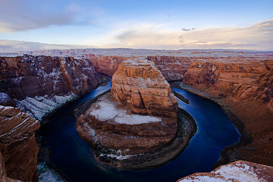 Landscape Photograph - Horseshoe Bend In Snow by Kevin Xu