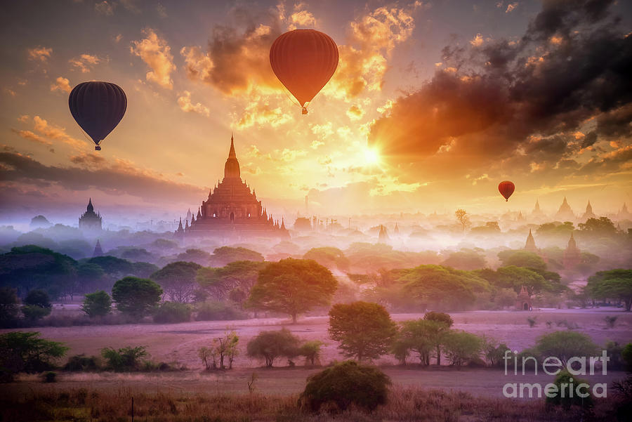 Hot Air Balloon Over Plain Of Bagan Photograph by Thatree Thitivongvaroon