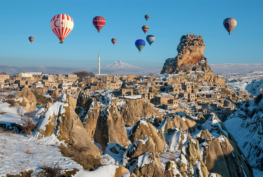Hot Air Ballooning Over Ortahisar In Photograph by Ayhan Altun
