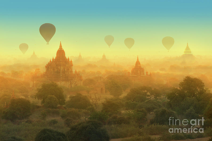 Hot Air Balloons In Bagan Photograph by Ugurhan