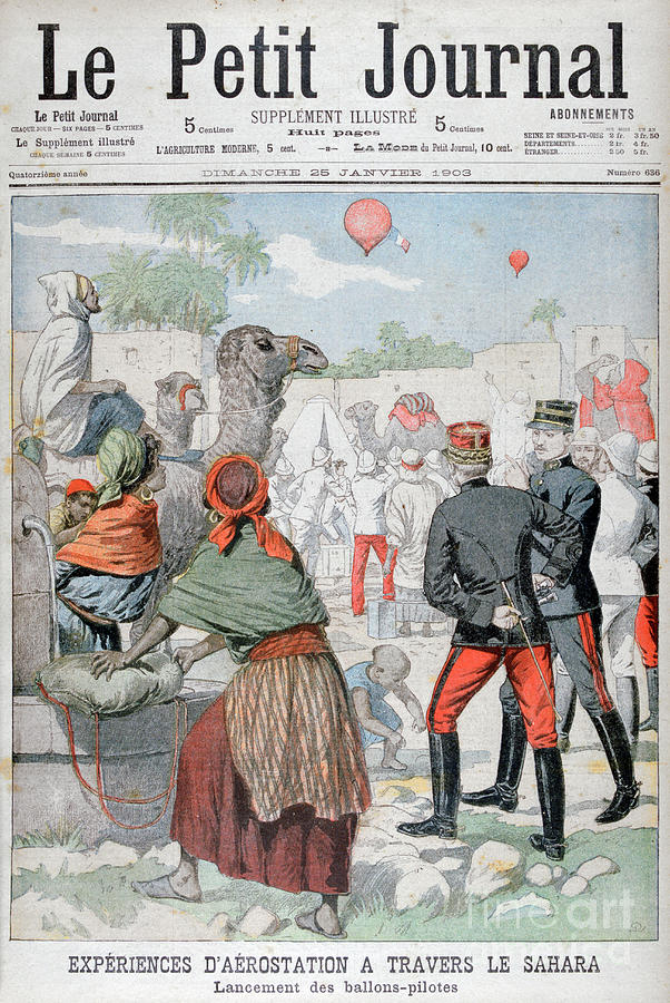 Hot Air Baloons Crossing The Sahara Drawing by Print Collector