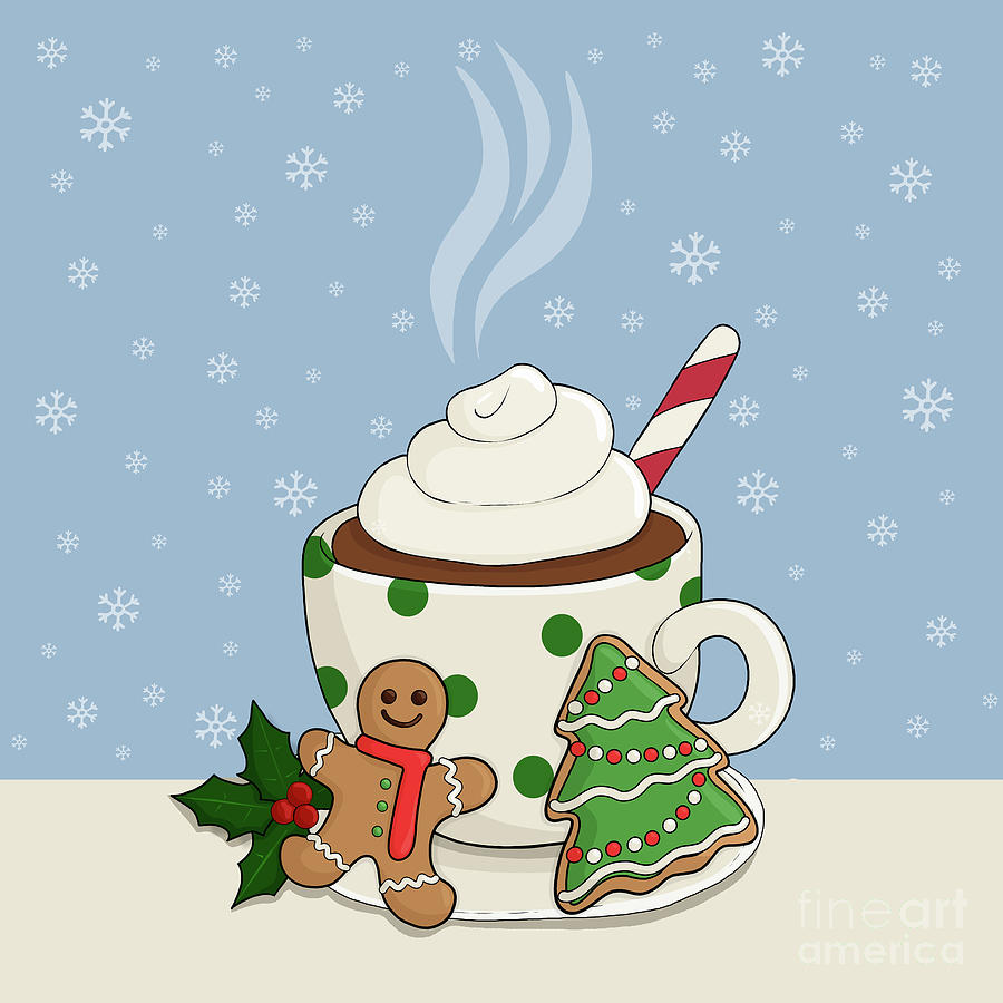 Christmas Digital Art - Hot Chocolate and  Gingerbread Cookies - Christmas by Valentina Hramov
