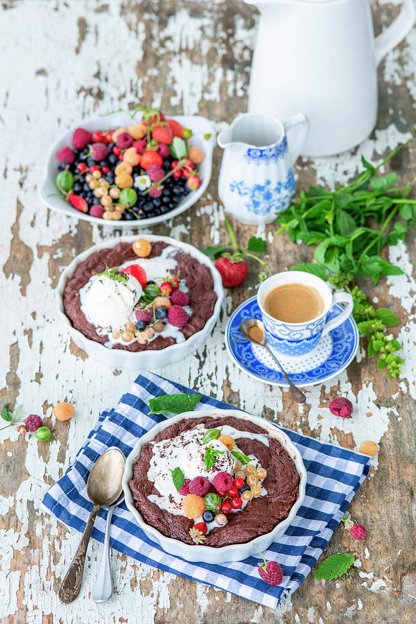 Hot Chocolate Cakes With Berries And Ice Cream Photograph by Irina Meliukh