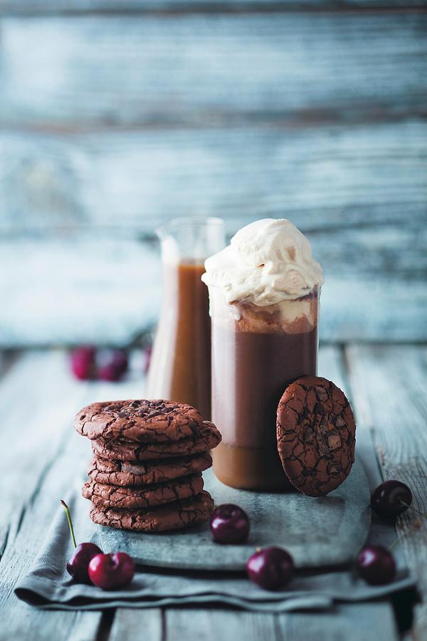 Hot Chocolate, Cookies, And Cherries Photograph by Great Stock!