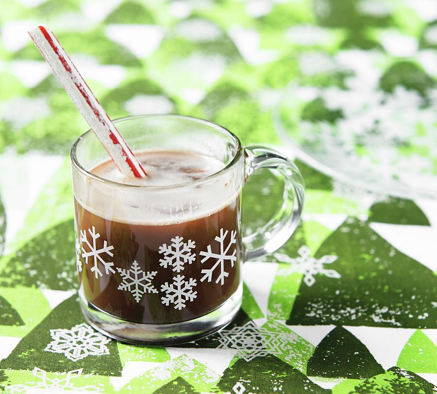 Hot Chocolate With A Stick Of Peppermint Rock Photograph by Allison Dinner