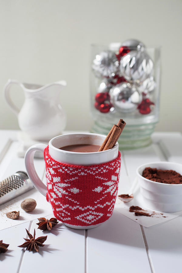 Hot Cocoa With Cinnamon Sticks In Holiday Mug Photograph by Katharine Pollak