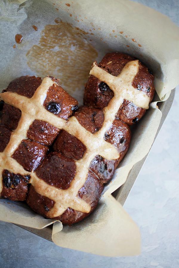 Hot Cross Buns In A Baking Tin Lined With Parchment Paper Photograph by Victoria Harley