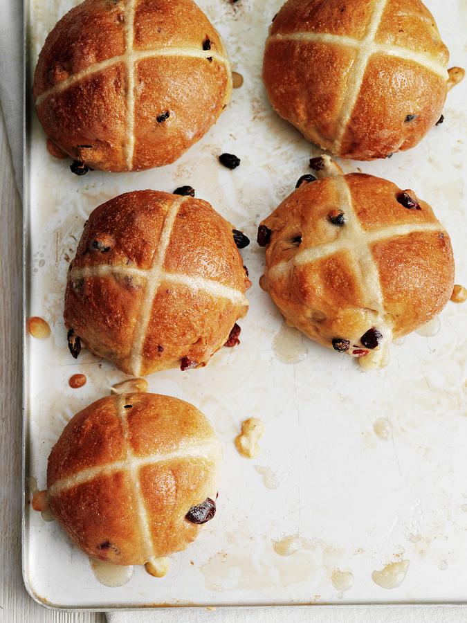 Hot Cross Buns On A Baking Sheet Photograph by Gareth Morgans
