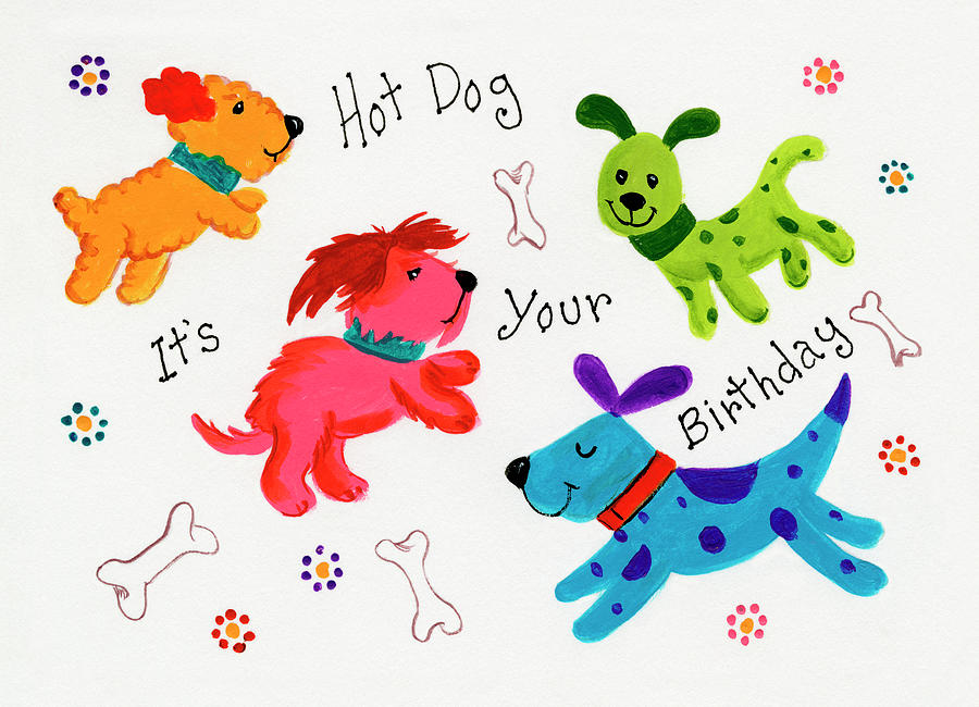 Hot Dog Birthday Puppies Painting by Beverly Johnston
