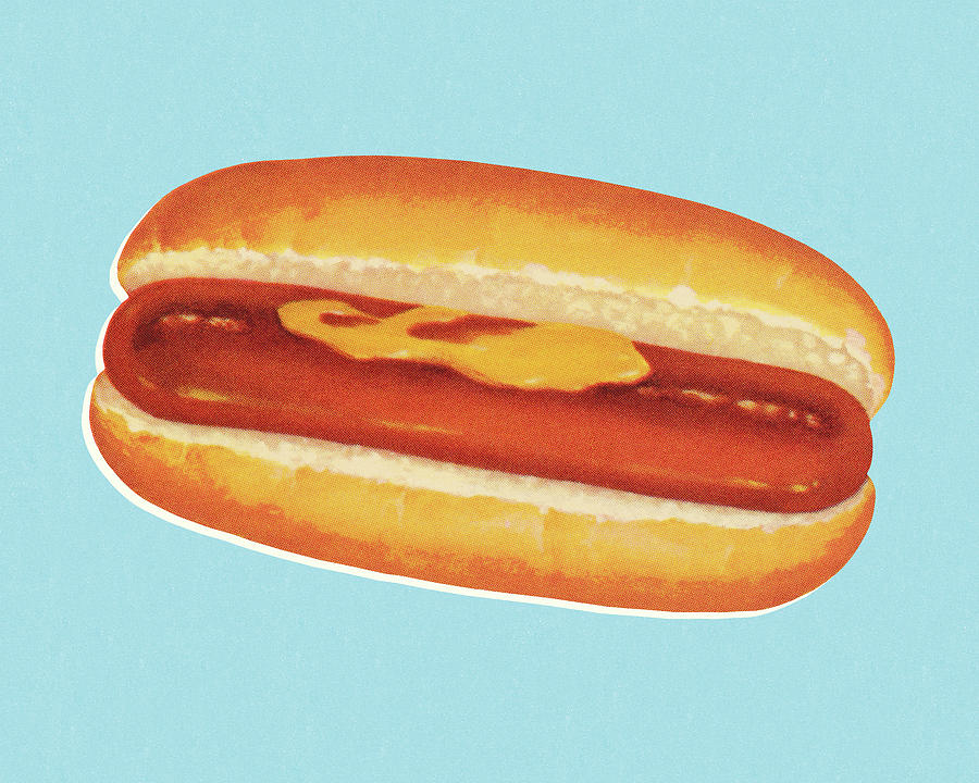Vintage Drawing - Hot Dog with Mustard and Ketchup by CSA Images
