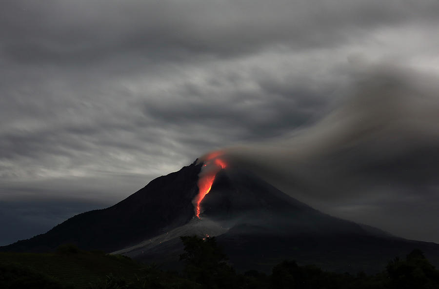 Hot Lava Spews from Mount Sinabung Photograph by Beawiharta Beawiharta ...