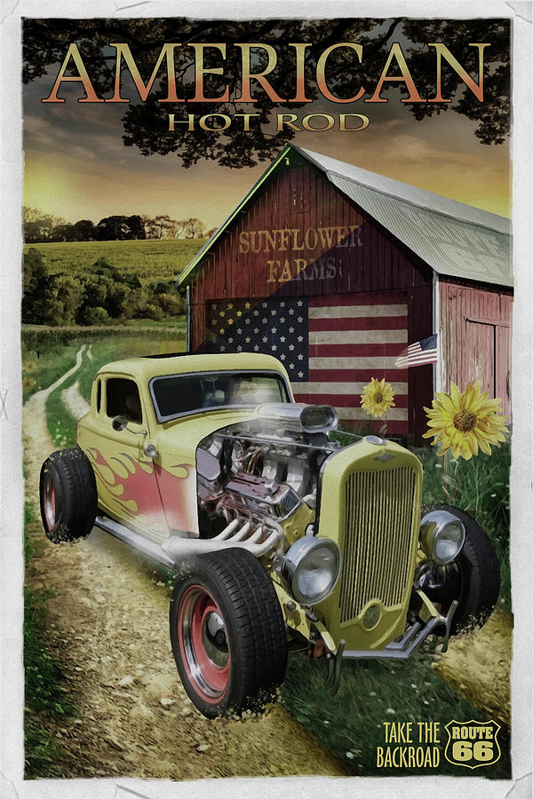 Car Mixed Media - Hot Rod Sunflower by Old Red Truck