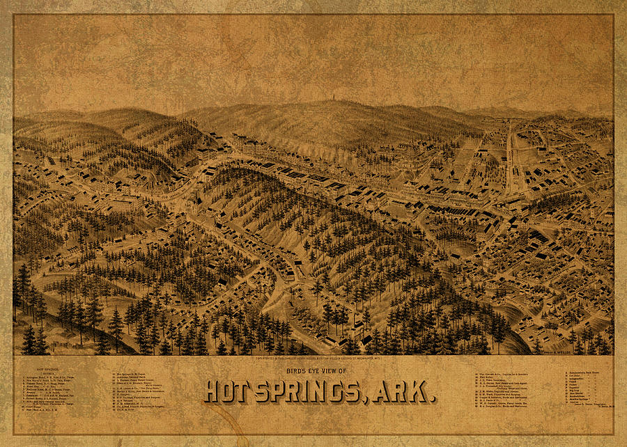 Vintage Mixed Media - Hot Springs Arkansas Vintage City Street Map 1888 by Design Turnpike
