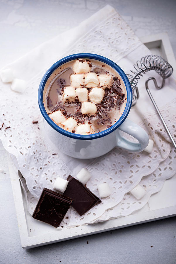 Hot Vegan Almond Milk Chocolate With Marshmallows Photograph by Kati Neudert