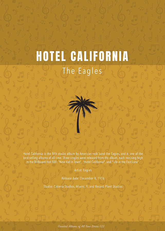 The Eagles Mixed Media - Hotel California The Eagles The Greatest Albums Of All Time Minimalist Series by Design Turnpike