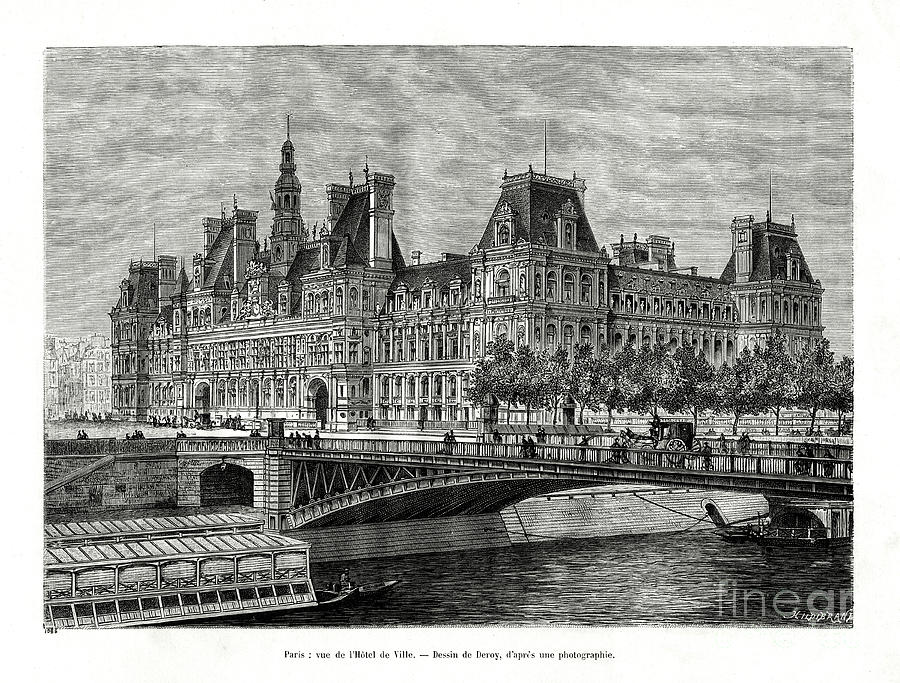 Hotel De Ville, Paris, France, 1886 Drawing by Print Collector