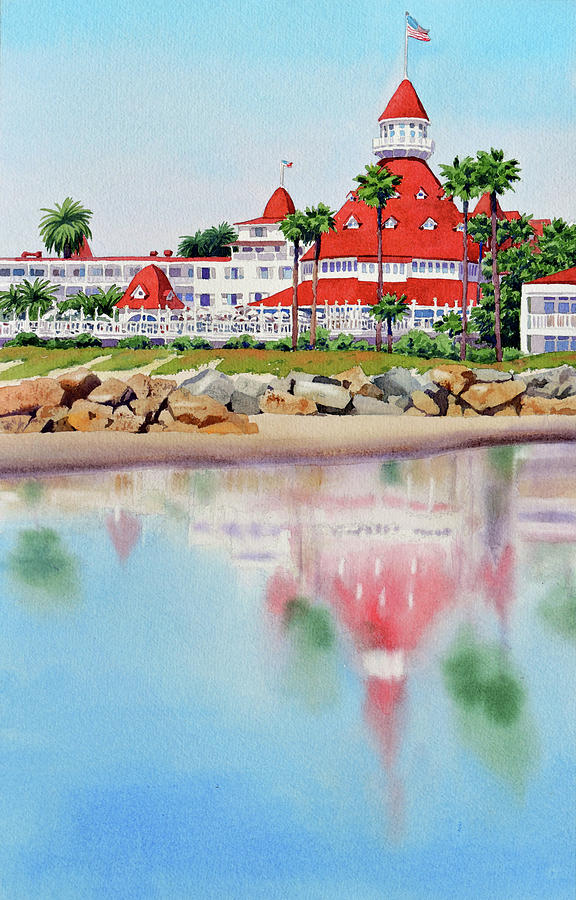 Hotel Del Coronado Reflection Painting by Mary Helmreich
