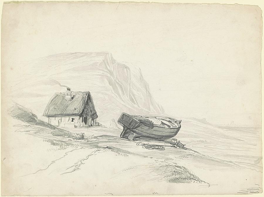 House And Boat At The Shore Drawing by Seth Wells Cheney House And Boat At The Shore Drawing by Seth Wells Cheney