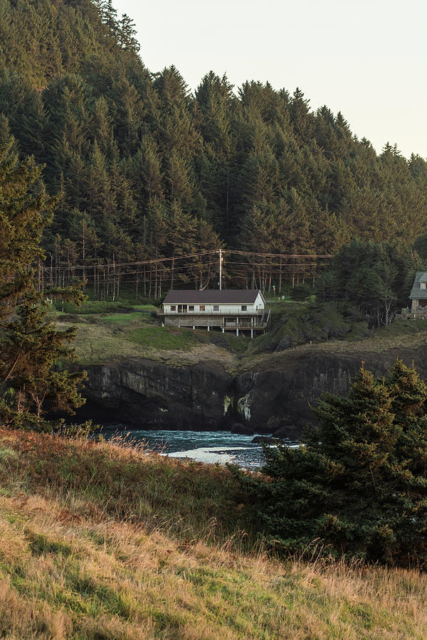 House Built On A Green Hill Next To A Cove Of The Pacific Ocean Depoe Bay, Oregon, Usa - October  17 Photograph