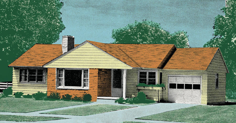 Architecture Drawing - House in the Suburbs by CSA Images