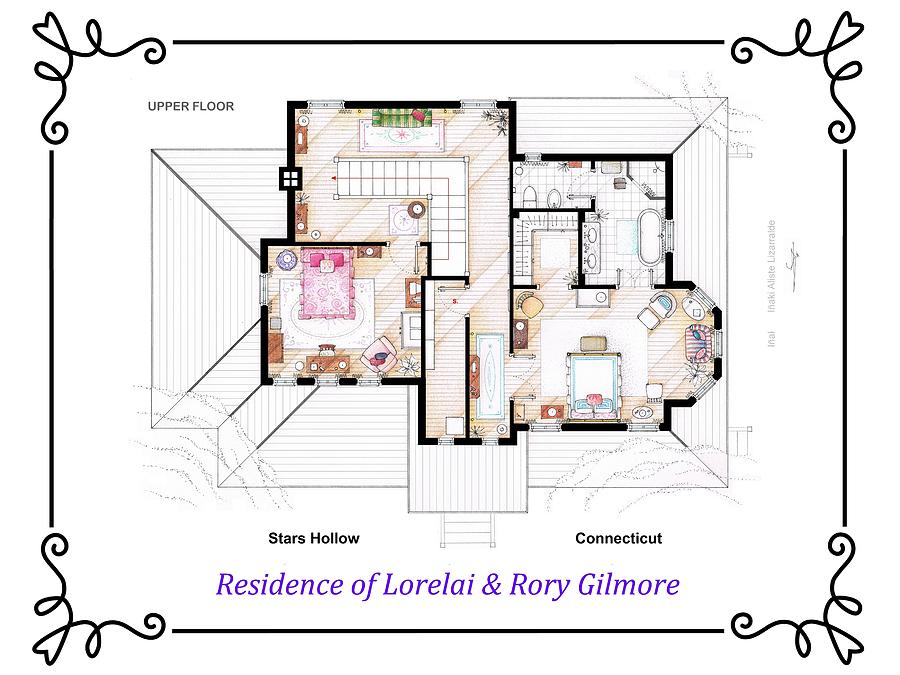 House Of Lorelai And Rory Gilmore From Gilmore Girls Upper Floor Drawing By Inaki Aliste Lizarralde,Onam Related Pictures For Kids Drawing Competition