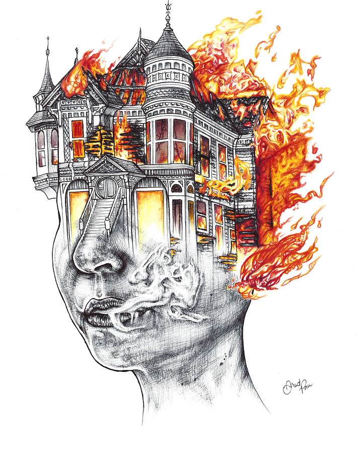 House on Fire Drawing by Grant Pace Pixels