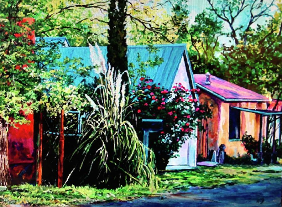 House with Pampas Grass Painting by Kathy Hauge