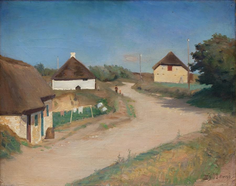 Houses Alongside A Road In Morso, Jutland Painting by Fridolin Johansen ...