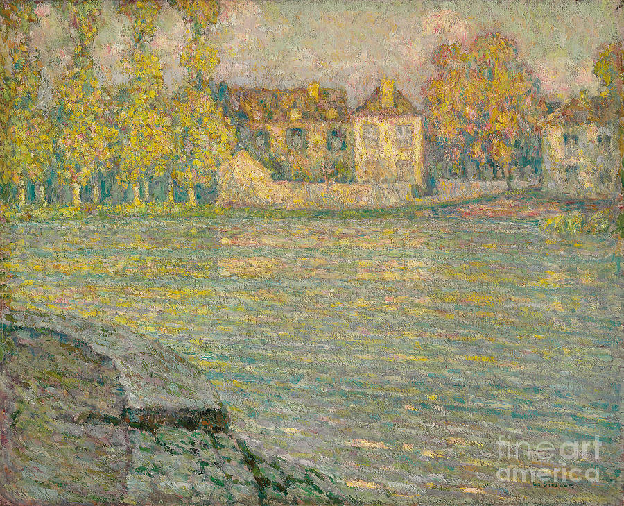 Houses By The River At Sunset, Moret, 1918 Painting by Henri Le Sidaner