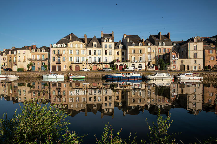 Houses Front Reflected In The Water Of The Vilaine In The Morning, Redon, Ille-et-vilaine Department, Brittany, France, Europe Photograph by Katharina Jaeger