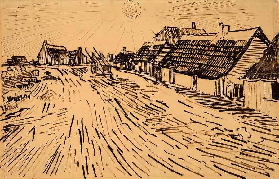 Houses in the Sun in Les Saintes-Maries-de-la-Mer. Drawing by Vincent van Gogh -1853-1890-