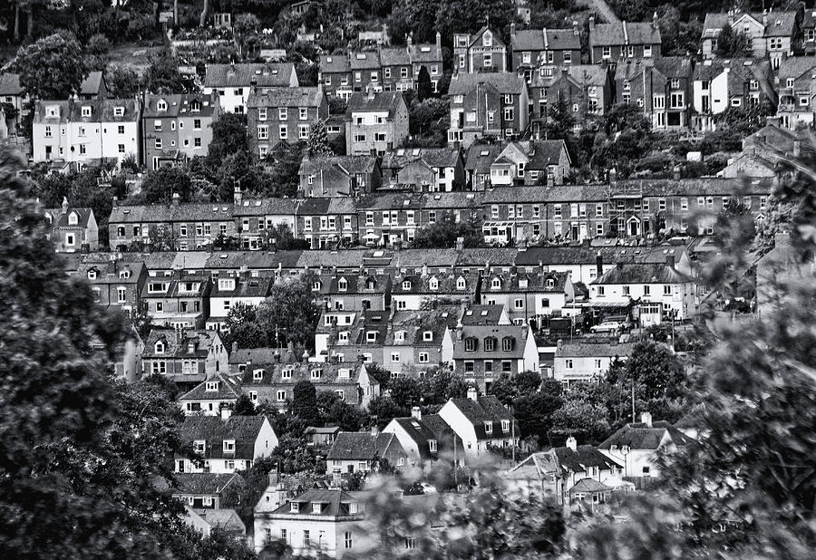 Houses On The Hill Monochrome Photograph