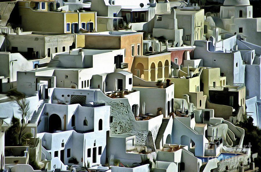 Houses pattern in Fira city Painting by George Atsametakis