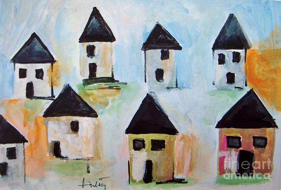 Houses Settlement - abstract art by Vesna Antic Painting by Vesna Antic