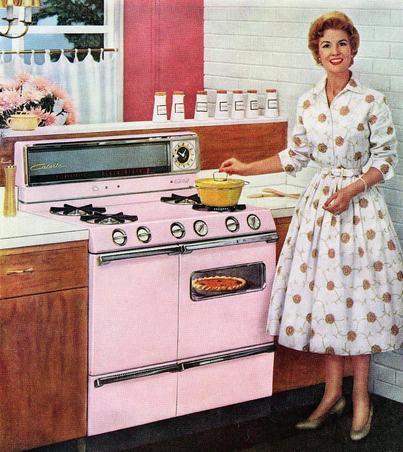 Housewife With Pink Range Oven Photograph by Graphicaartis