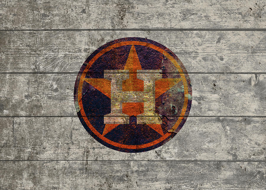 Houston Astros Mixed Media - Houston Astros Logo Vintage Barn Wood Paint by Design Turnpike