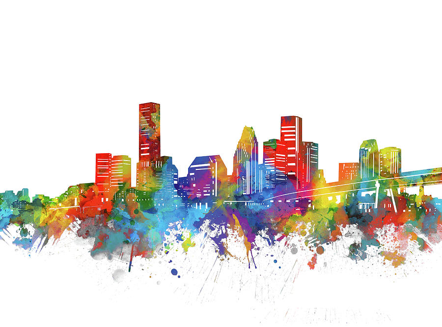 Houston Digital Art - Houston City Skyline Watercolor by Bekim M