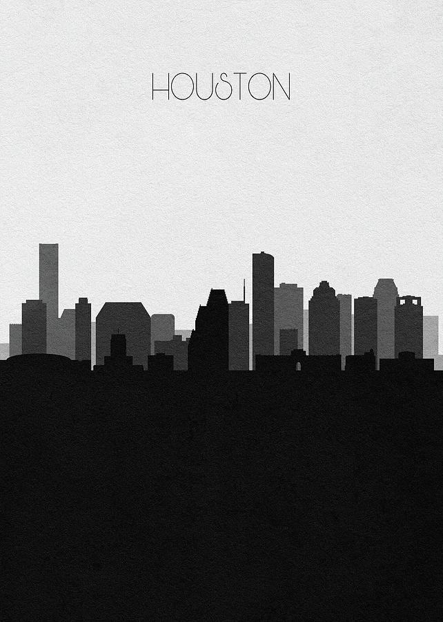 Houston Cityscape Art V2 Drawing by Inspirowl Design