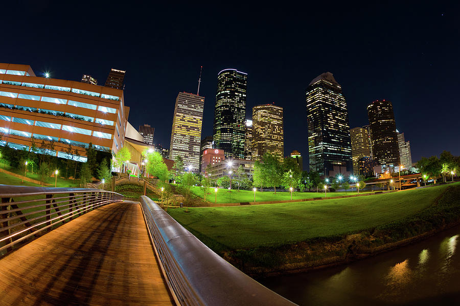 Houston Downtown By Night Photograph by Moreiso