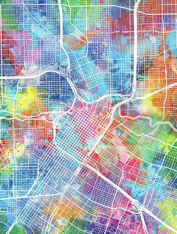 Houston Map Watercolor Digital Art by Bekim M - Pixels