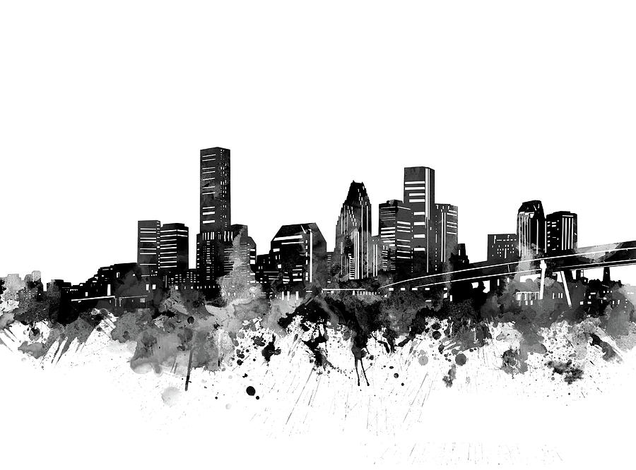 Houston Skyline Bw Digital Art