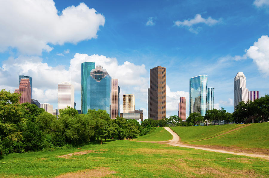 Houston Skyline, Clouds, And Park Photograph by Davel5957