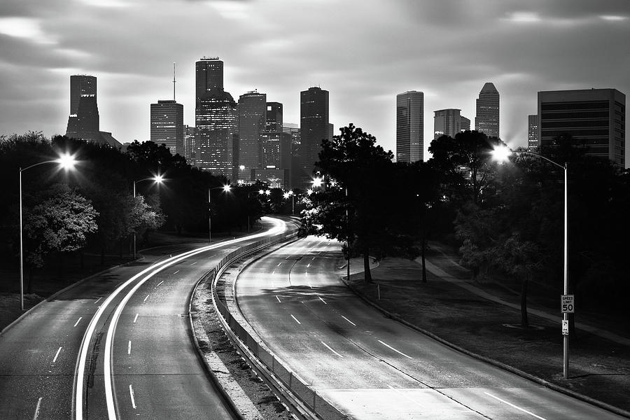 Houston, Skyline In Black And White Photograph by Moreiso