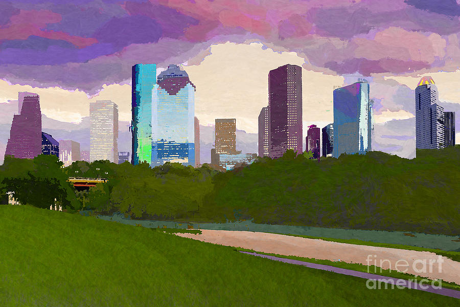 Houston Skyline over Buffalo Bayou Park Painting by D Tao - Fine Art ...