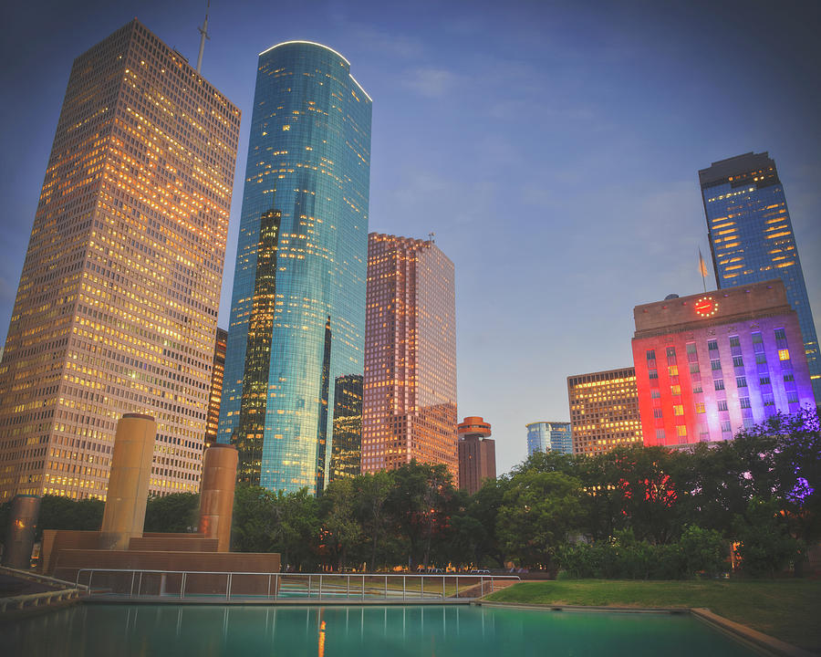 Houston Skyscrapers at sunset Photograph by Ray Devlin