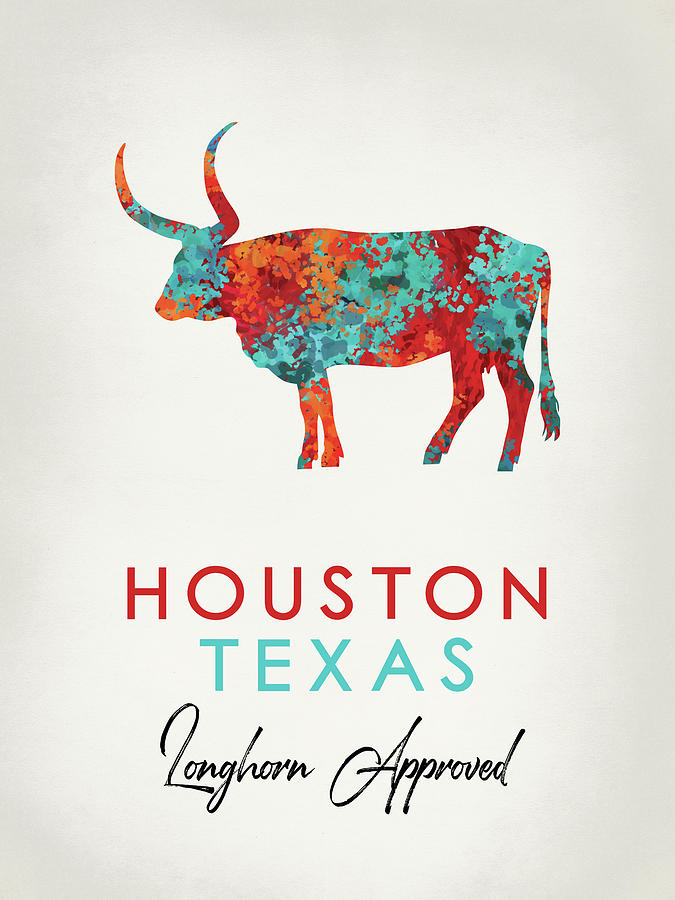 Houston Digital Art - Houston Texas - Colorful Longhorn by Flo Karp