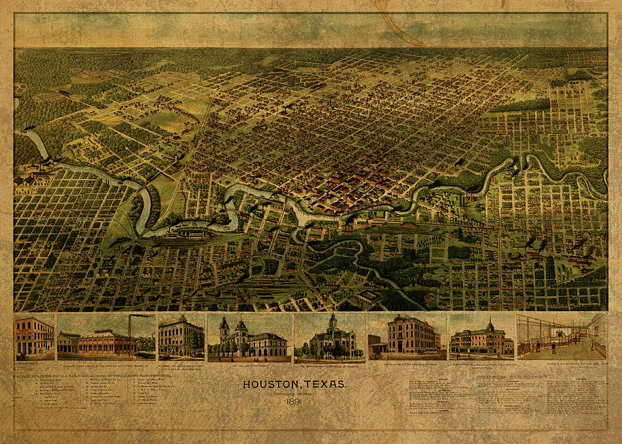 Houston Mixed Media - Houston Texas Vintage City Street Map 1891 by Design Turnpike