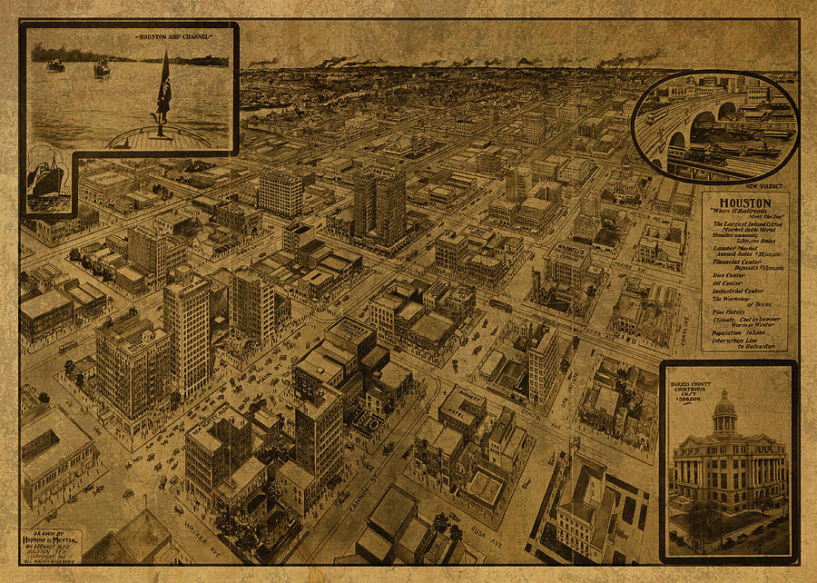 Houston Mixed Media - Houston Texas Vintage City Street Map 1912 by Design Turnpike