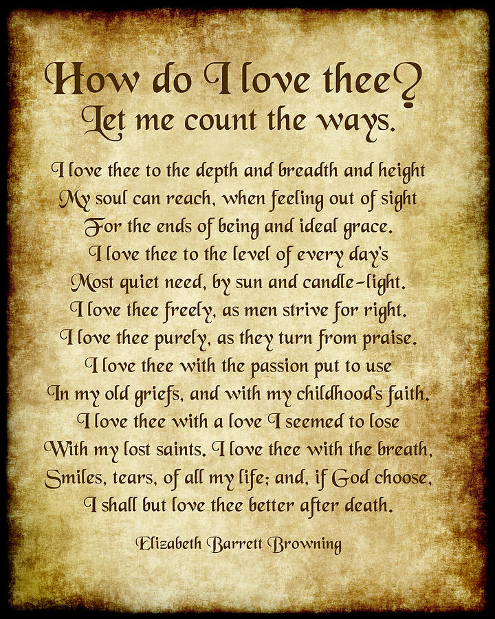 How Do I Love Thee Poem - Antique Style Digital Art by Ginny Gaura